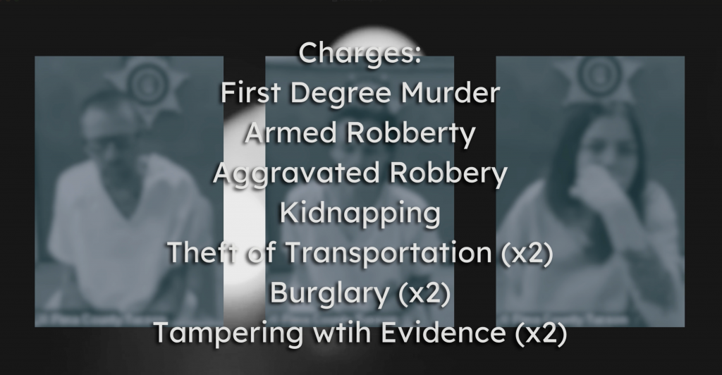 Charges of Suspects Smith and Scott were each indicted on 10 charges, including first-degree murder, armed robbery, aggravated robbery, and kidnapping. Upchurch faced 11 charges.